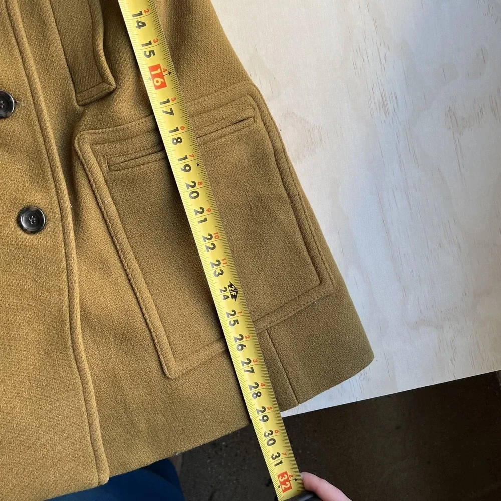 J.Crew Coat Womens 14 Brown Pea Coat Faux Fur Collar Double Breasted Pockets - Picture 10 of 12